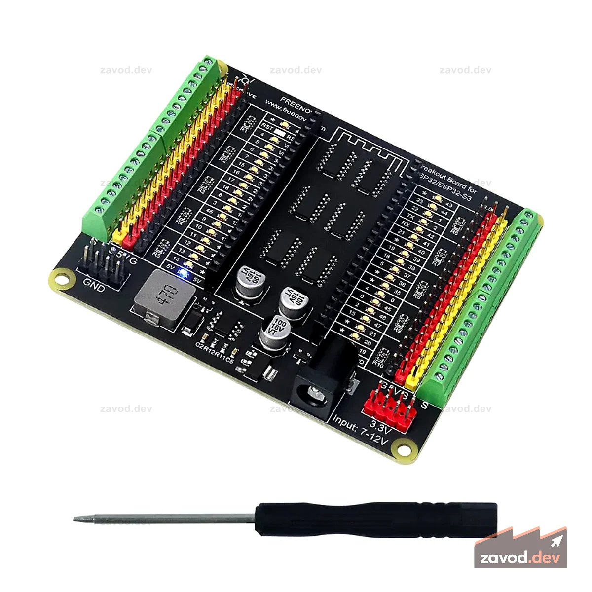 Коммутационная плата Freenove для ESP32 / ESP32-S3 WROVER WROOM, клеммная колодка, защитная шляпа с разъемом для контактов, выходы питания 5 В 3,3 В, светодиод состояния GPIO