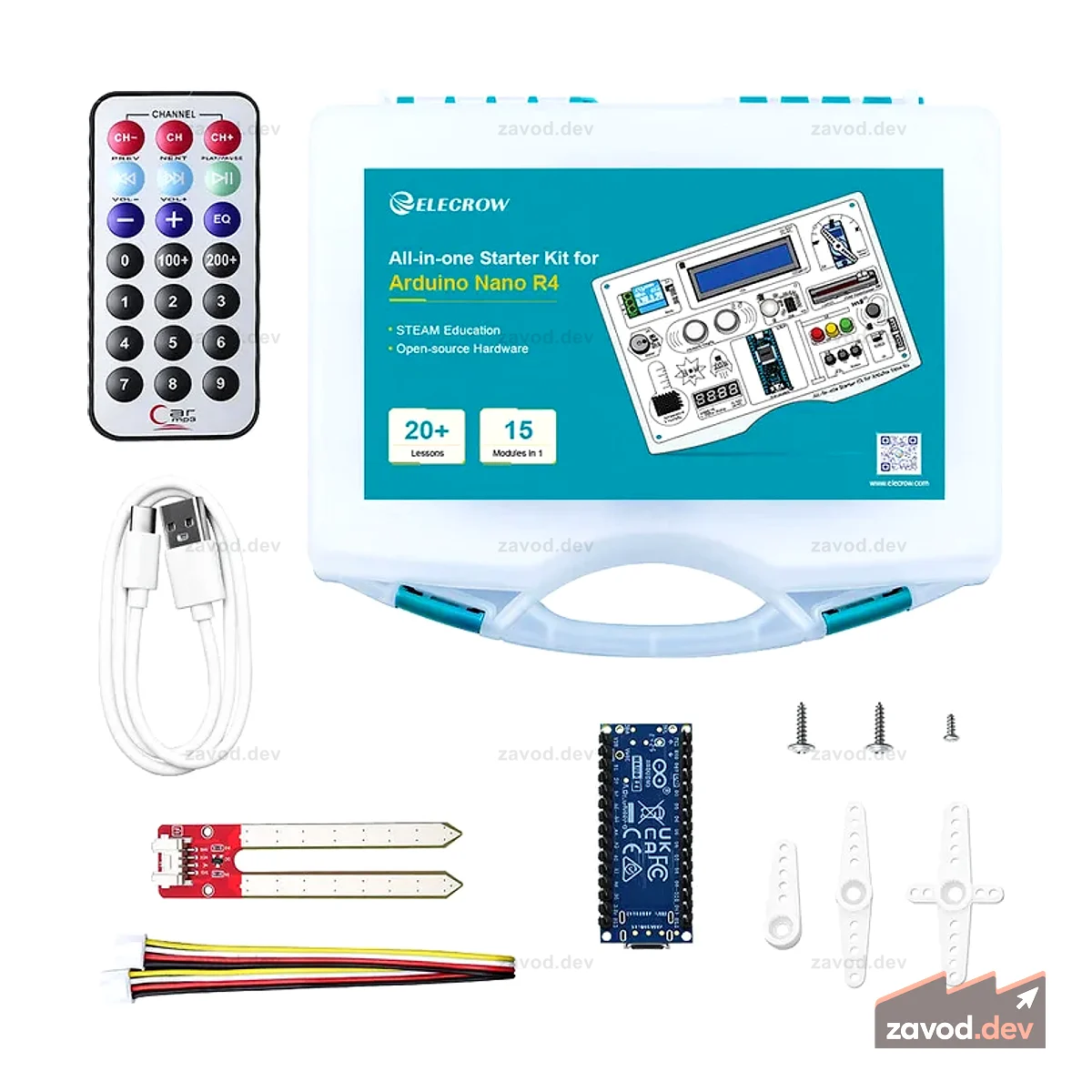 Универсальный стартовый комплект для Arduino NANO R4 с 20 уроками и 16 датчиками