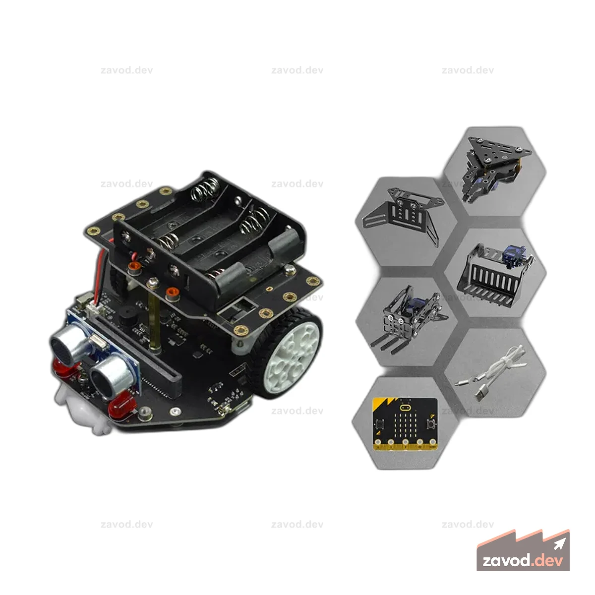 micro:Maqueen Plus V2 (Ni-MH аккумуляторная батарея) с micro:Maqueen Mechanic и micro:bit V2