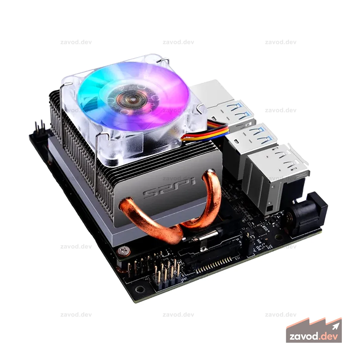 Охлаждающий вентилятор 52Pi ICE Tower для NVIDIA Jetson Nano, горизонтальный радиатор с низкопрофильным кулером с цветной светодиодной подсветкой