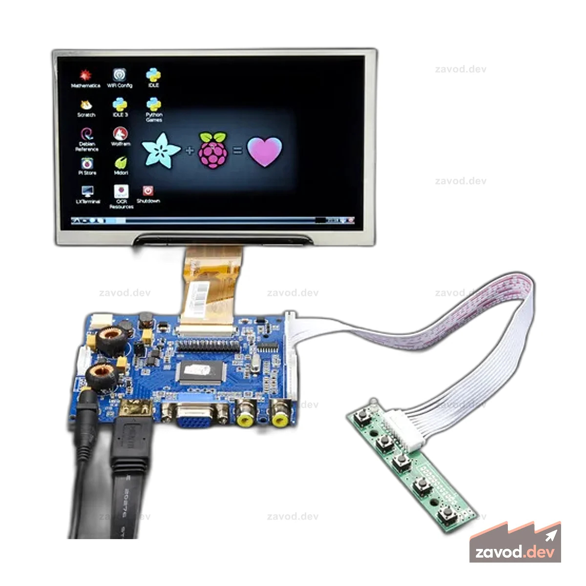 HDMI 4 Pi: 7-дюймовый дисплей и звук 1024x600 – HDMI/VGA/NTSC/PAL