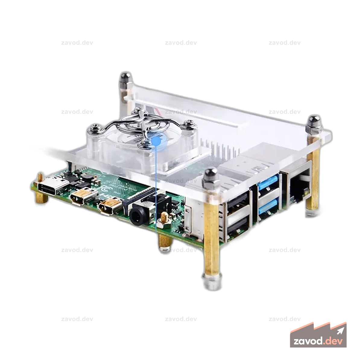 Однослойный акриловый корпус Raspberry Pi с прозрачным вентилятором (поддержка Pi 4)