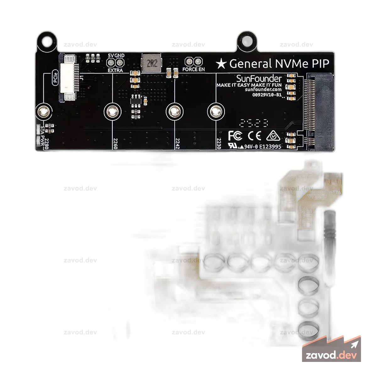 SunFounder PCIe to M.2 HAT M-Key NVMe SSD Плата PIP PCIe 2/3 для Raspberry Pi 5 2/4/8/16 ГБ Поддержка SSD M.2 2230/2242/2260/2280, радиатор в комплекте, совместимость с сенсорным экраном 3,5/5/7/10 дюймов