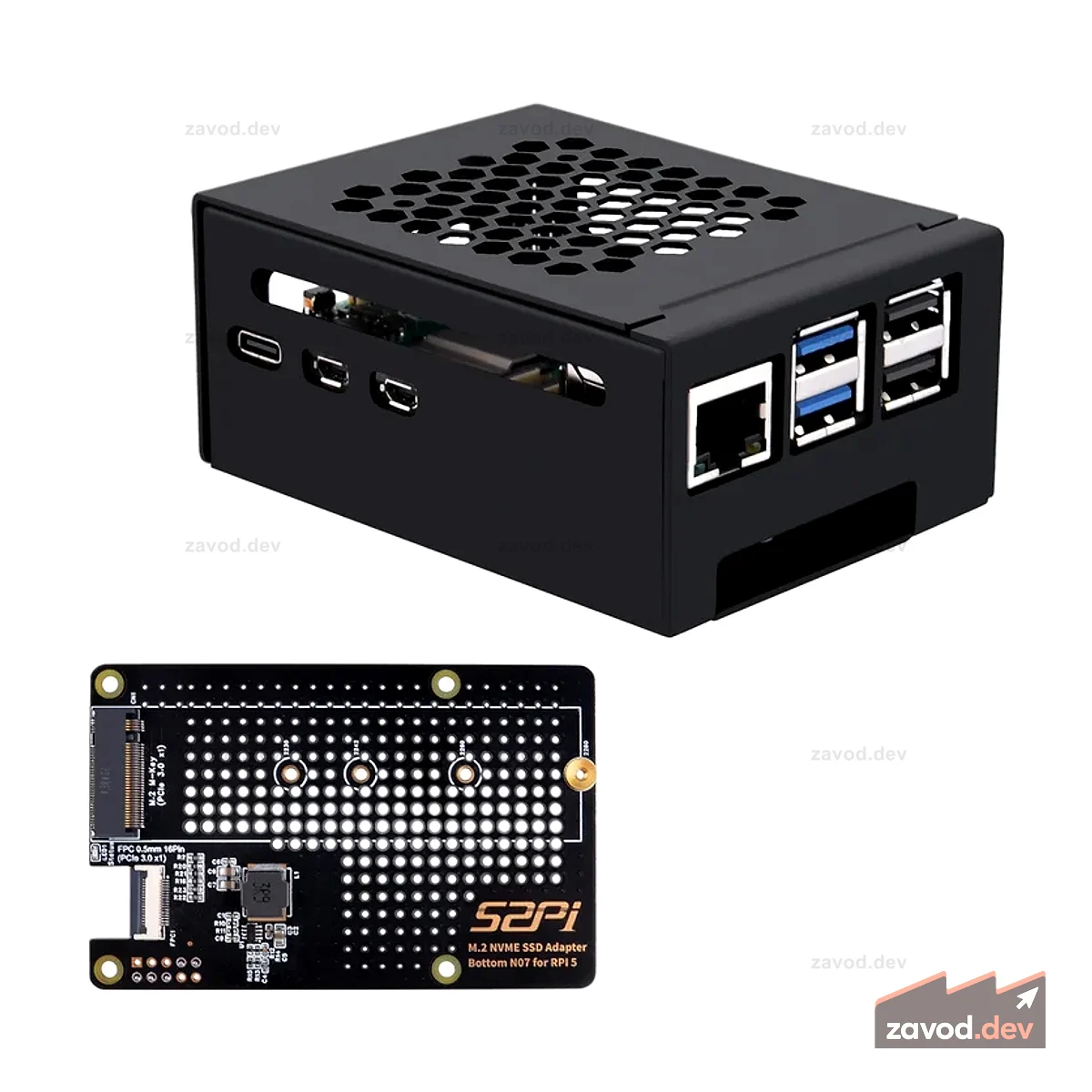 52Pi N07 M.2 2280 PCIe to NVMe SSD Периферийная нижняя плата PCIe с металлическим корпусом для Raspberry Pi 5