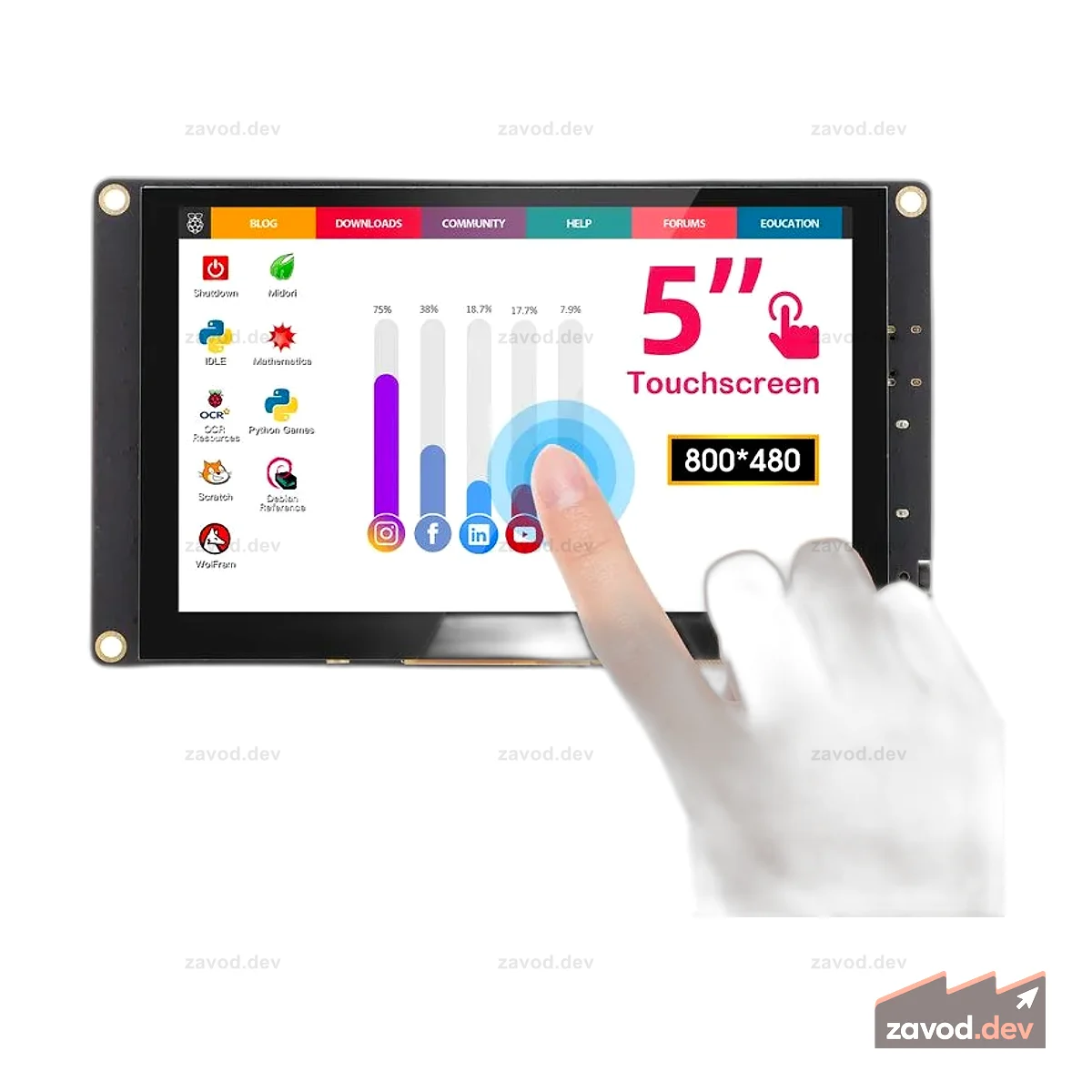 5-дюймовый мини-дисплей с разрешением 800*480 для Raspberry Pi, совместимый с Jetson Nano, Beaglebone