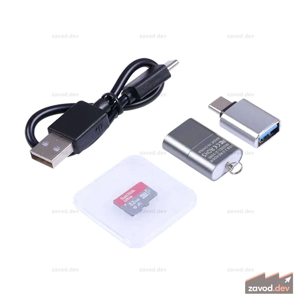 Набор инструментов для карт Micro SD — карта SanDisk SD емкостью 32 ГБ, устройство чтения карт SD, функциональный модуль Type-C — Type-A, кабель для передачи данных Type-C — Type-A длиной 20 см
