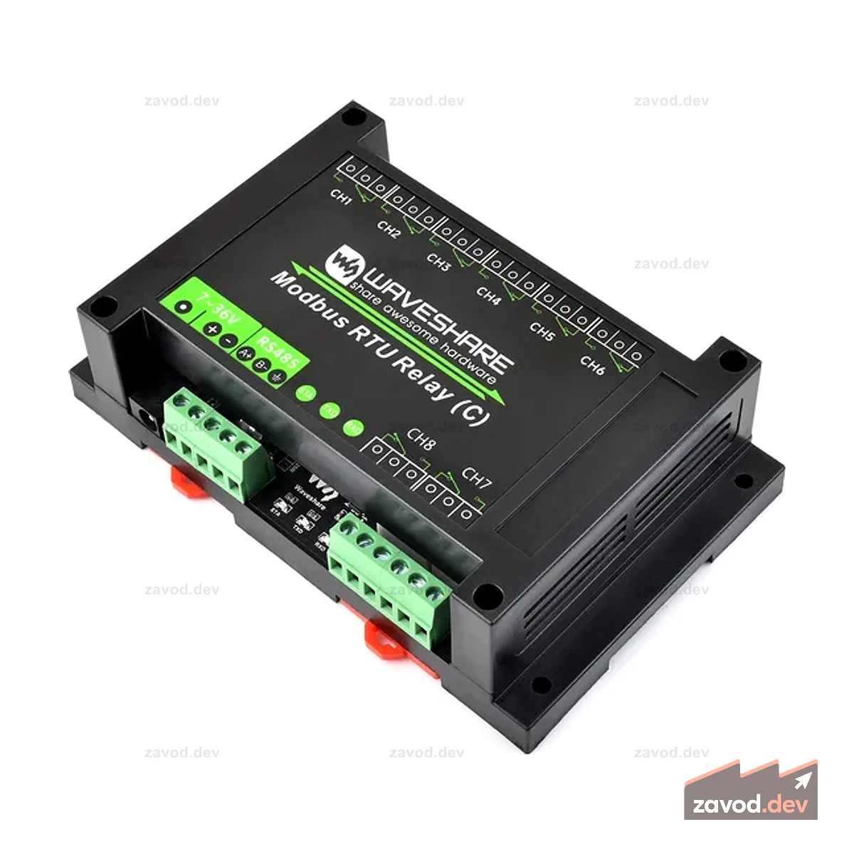 8-канальный модуль реле с фиксацией Modbus RTU (C) с RS485, монтируемый на рейке