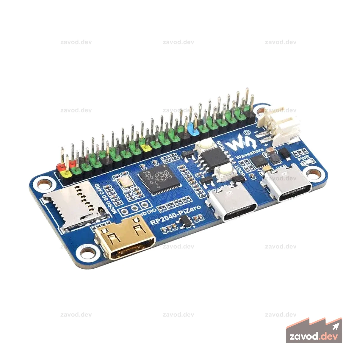 Плата разработки Waveshare RP2040-PiZero на базе двухъядерного процессора Raspberry Pi RP2040, 264 КБ SRAM и 16 МБ встроенной флэш-памяти