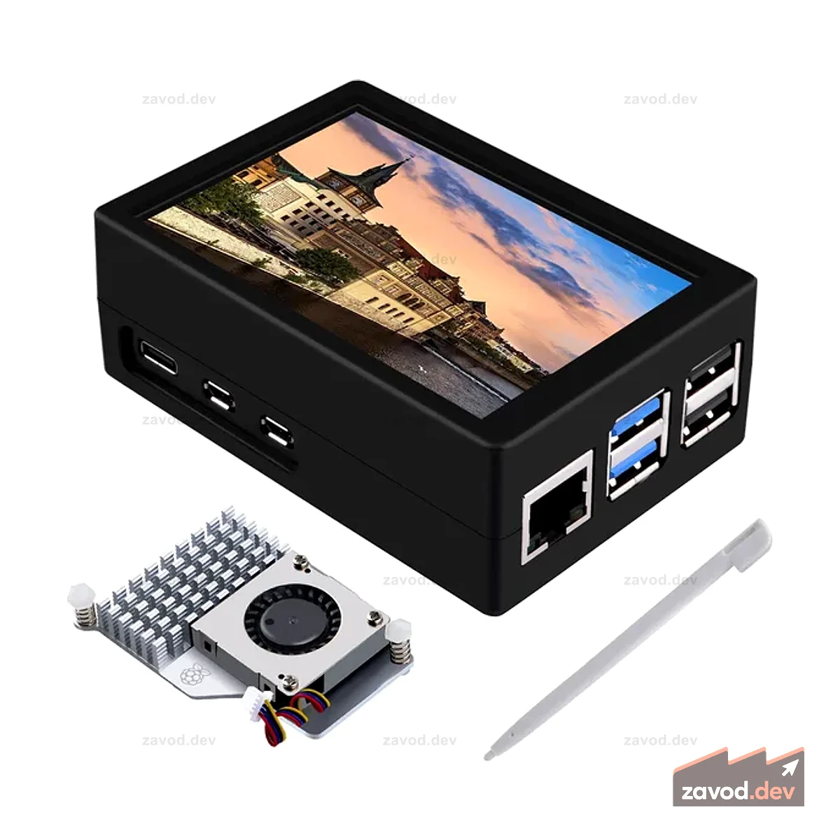 52Pi 3,5-дюймовый сенсорный экран HDMI с чехлом для Raspberry Pi 5, с официальным активным кулером Pi 5, TFT-монитором 320x480 для Raspberry Pi 5