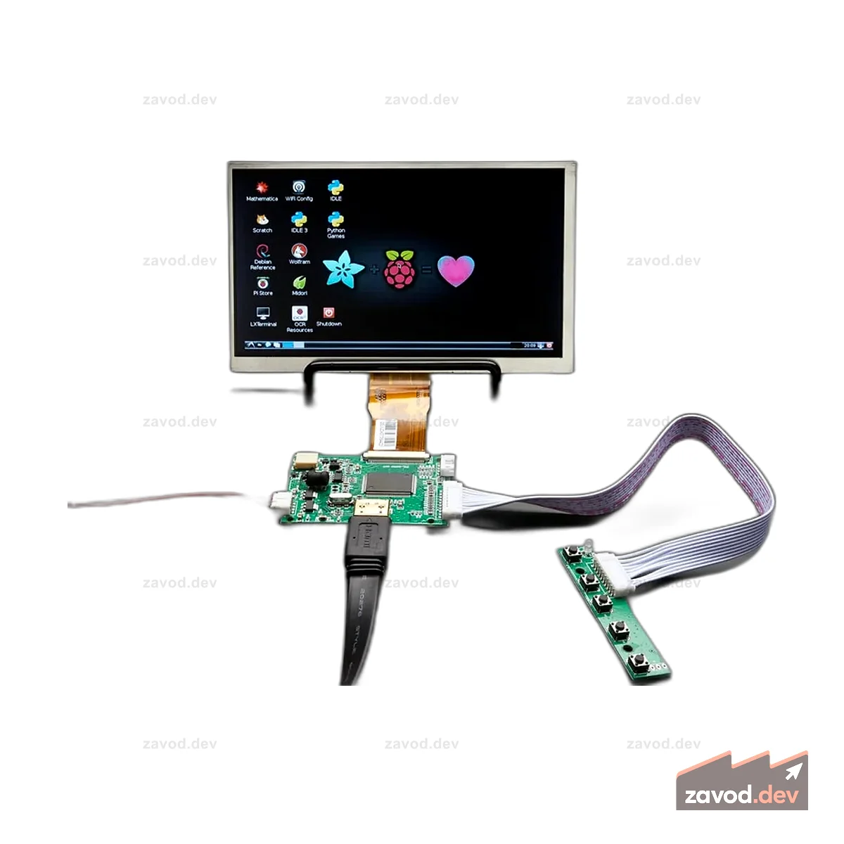 HDMI 4 Pi: 7-дюймовый дисплей без сенсорного экрана 1024x600 с мини-драйвером