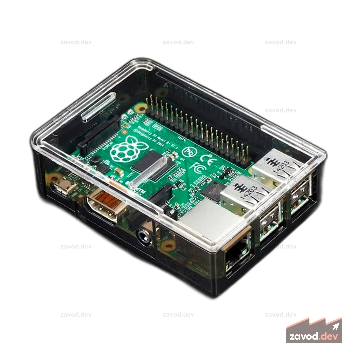 Чехол Adafruit Raspberry Pi B+ / Pi 2 / Pi 3 — дымчатая основа с прозрачным верхом