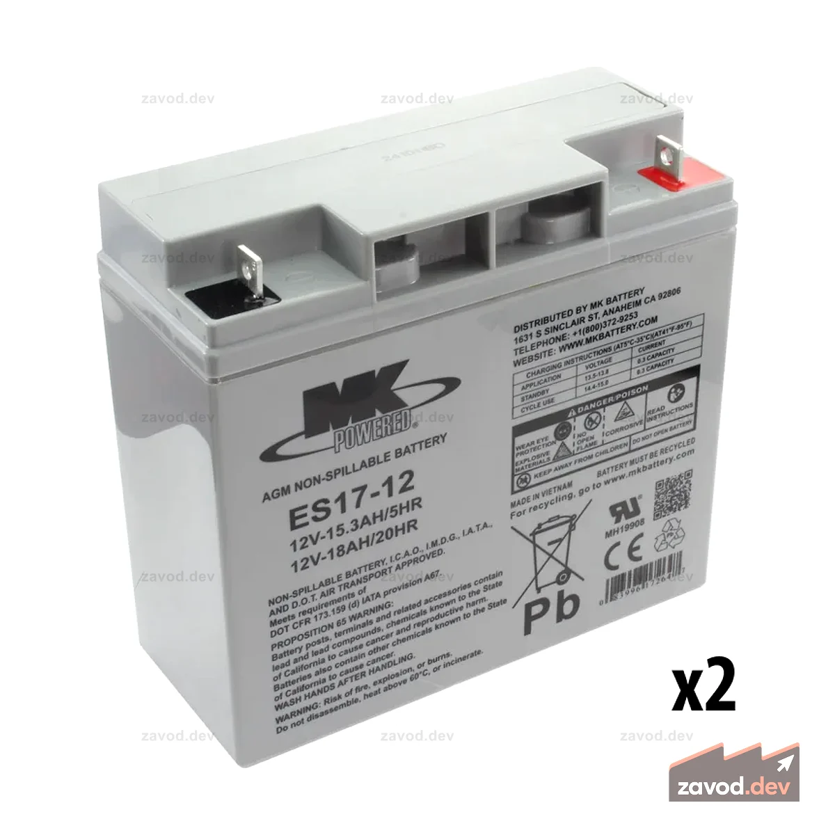 MK ES17-12 12V SLA Аккумулятор (набор из 2 шт.)