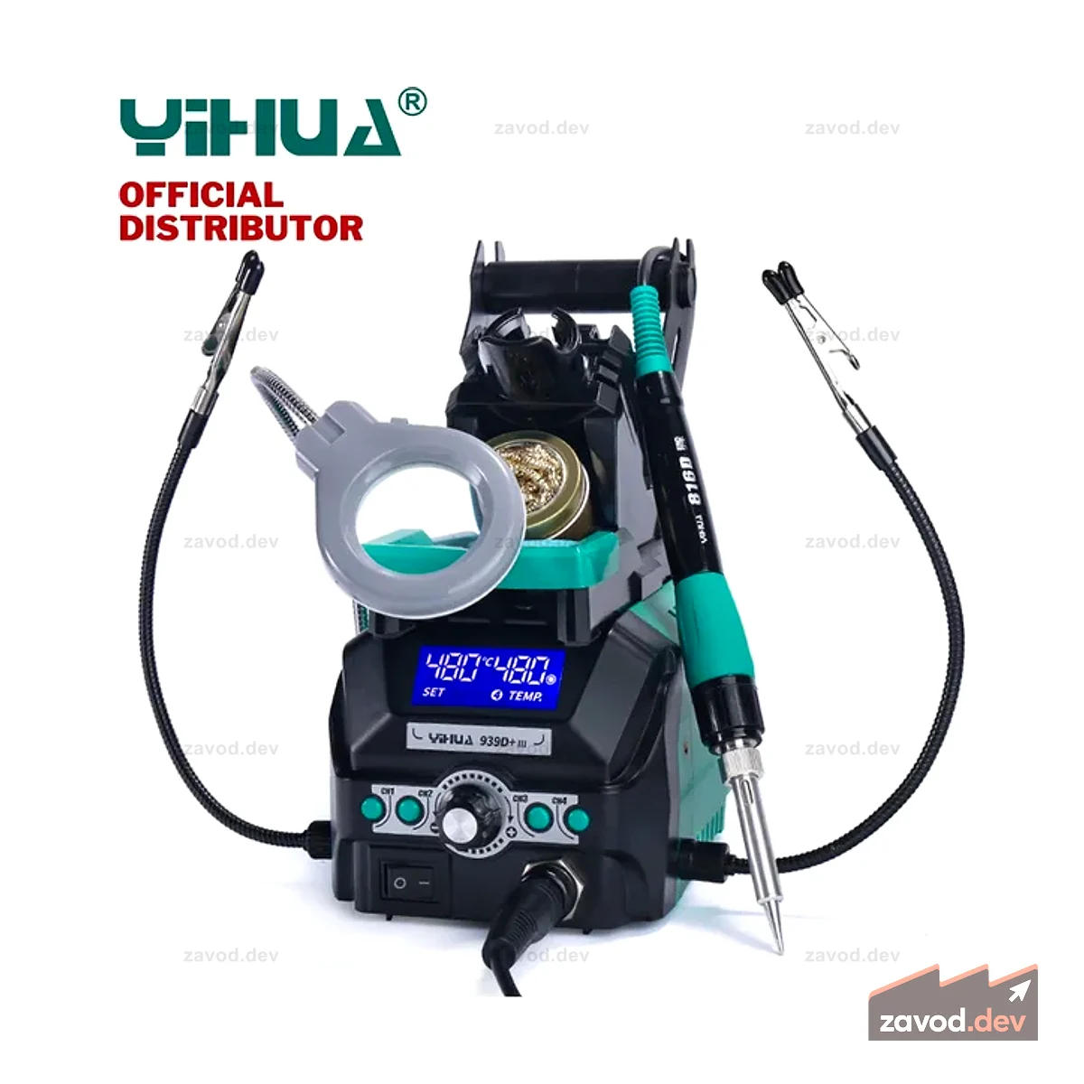 Паяльная станция Yihua 939D+III с руками помощи и увеличительной линзой
