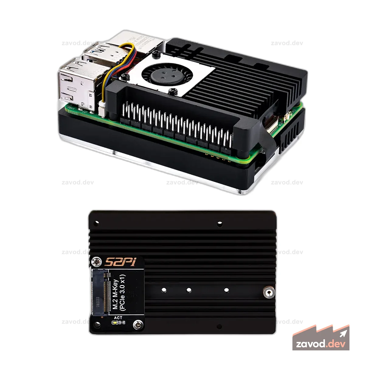 Бронированный чехол с адаптером M.2 M-key PCIe3.0 x1 для Raspberry Pi 5, поддержка твердотельных накопителей M.2 NVMe 2230,2242,2260,2280