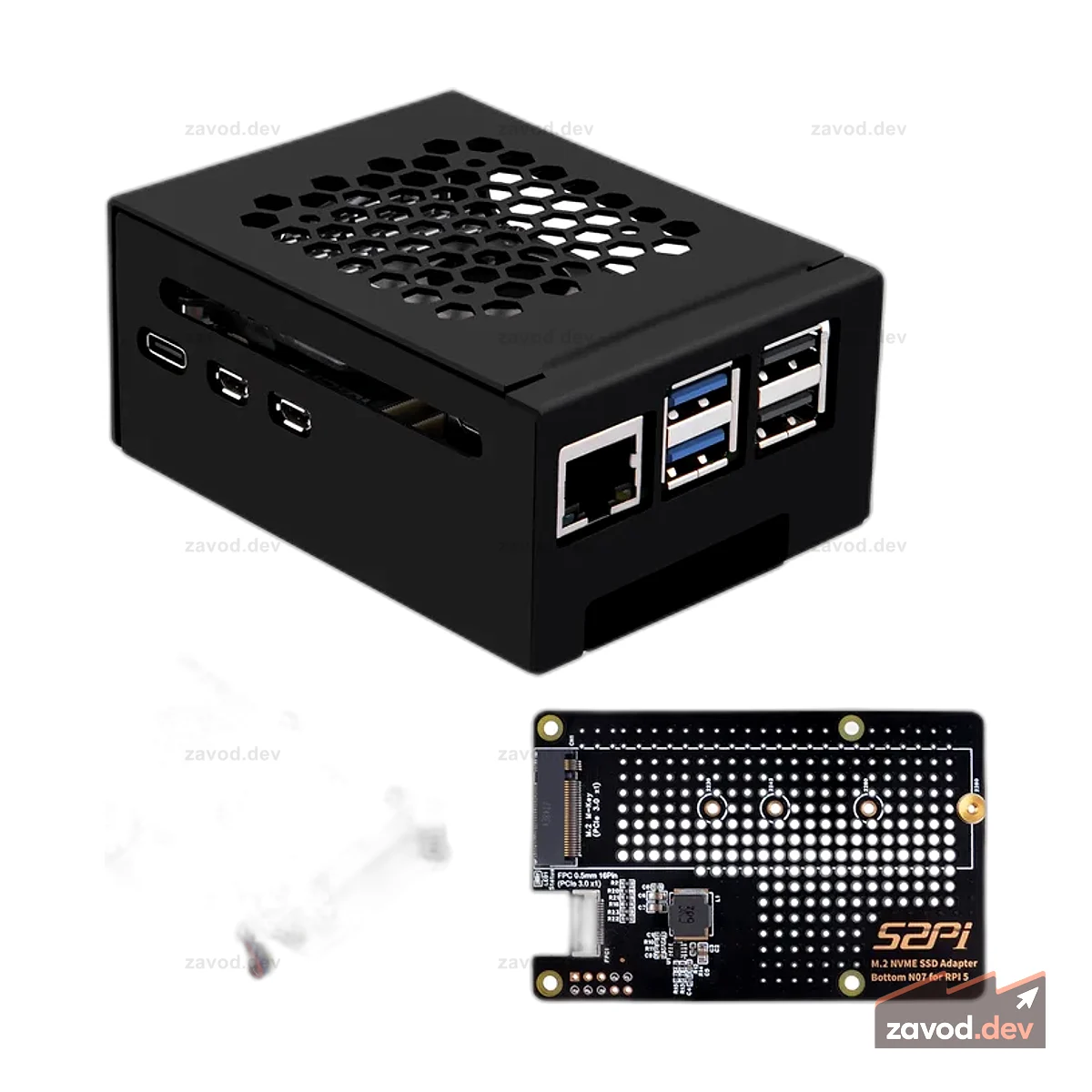 52Pi N07 M.2 2280 PCIe to NVMe SSD Периферийная нижняя плата PCIe с металлическим корпусом и официальным кулером для Raspberry Pi 5