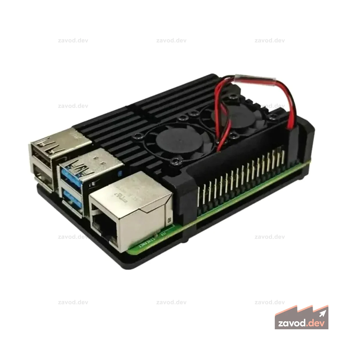 Металлический алюминиевый корпус Raspberry Pi с двойными вентиляторами для Raspberry Pi 4B (черный)