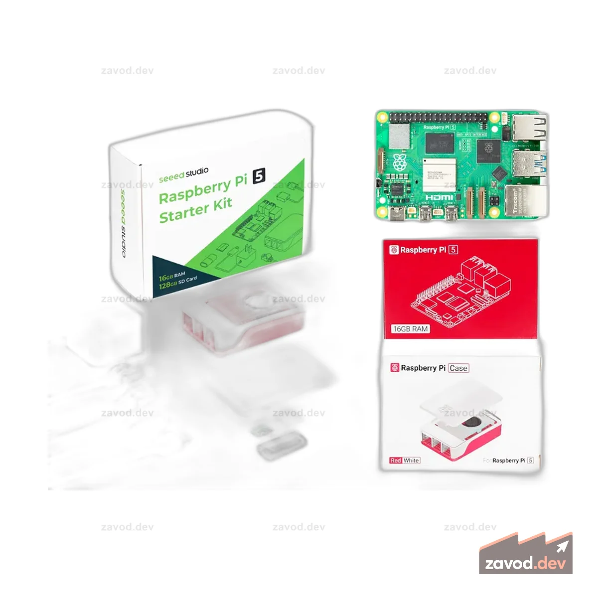 Стартовый комплект Seeed Studio Raspberry Pi 5 — 16 ГБ ОЗУ, карта Micro SD 128 ГБ с предустановленной 64-битной ОС Raspberry Pi