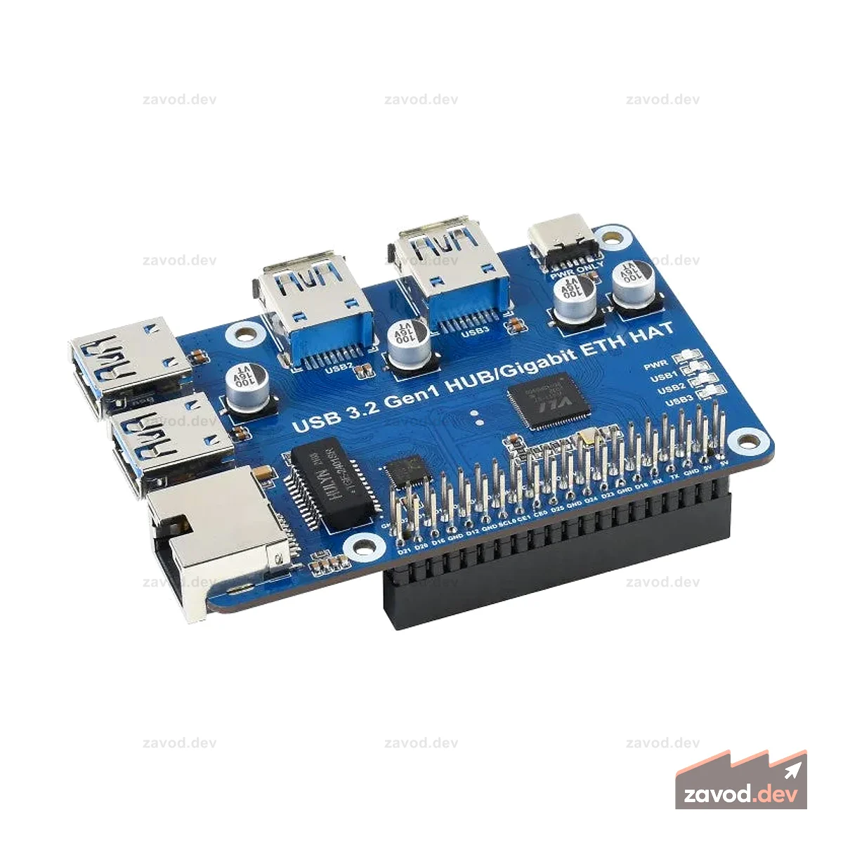 Шляпа Raspberry Pi USB3.2 Gen1/Gigabit Ethernet