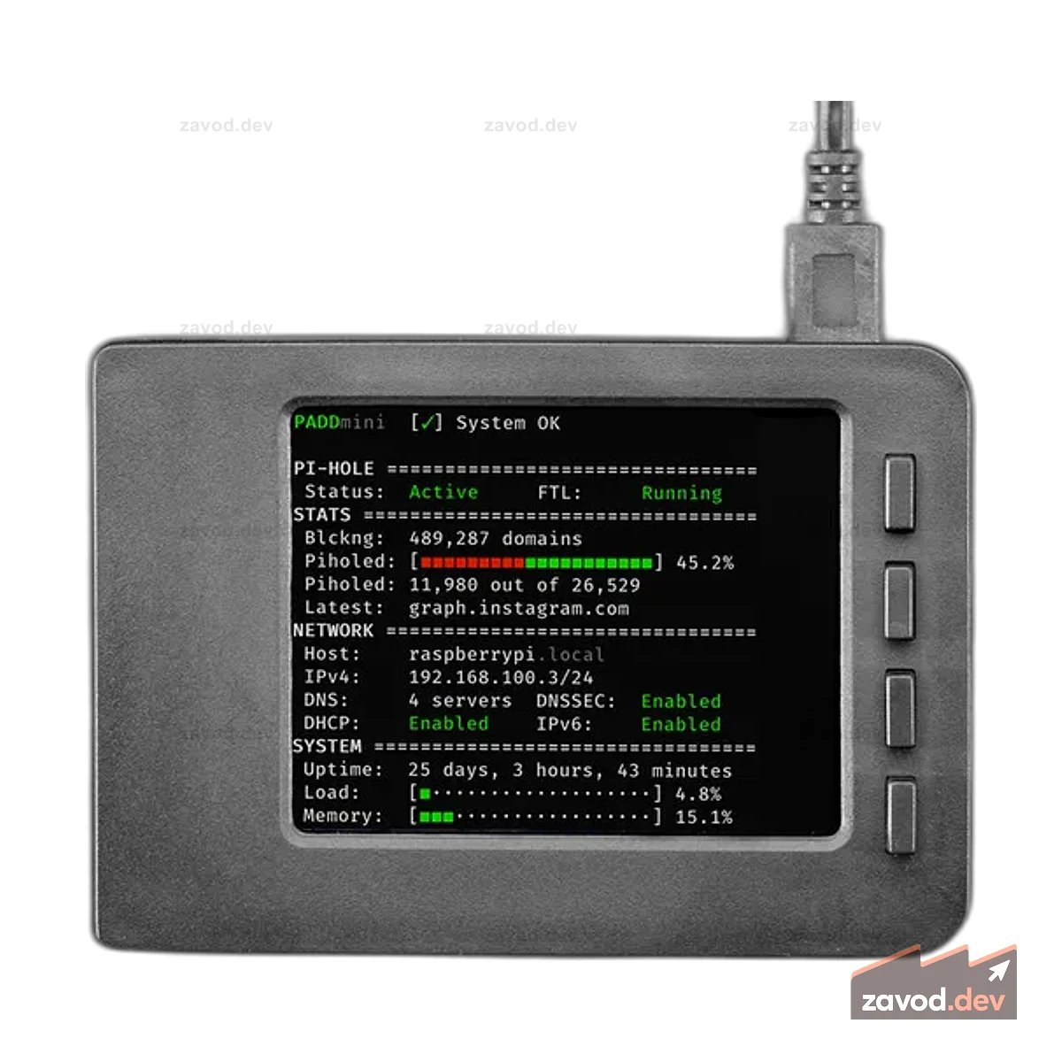 Комплект для блокировки рекламы для Pi-Hole с 2,8-дюймовым PiTFT — без пайки! Raspberry Pi в комплект не входит