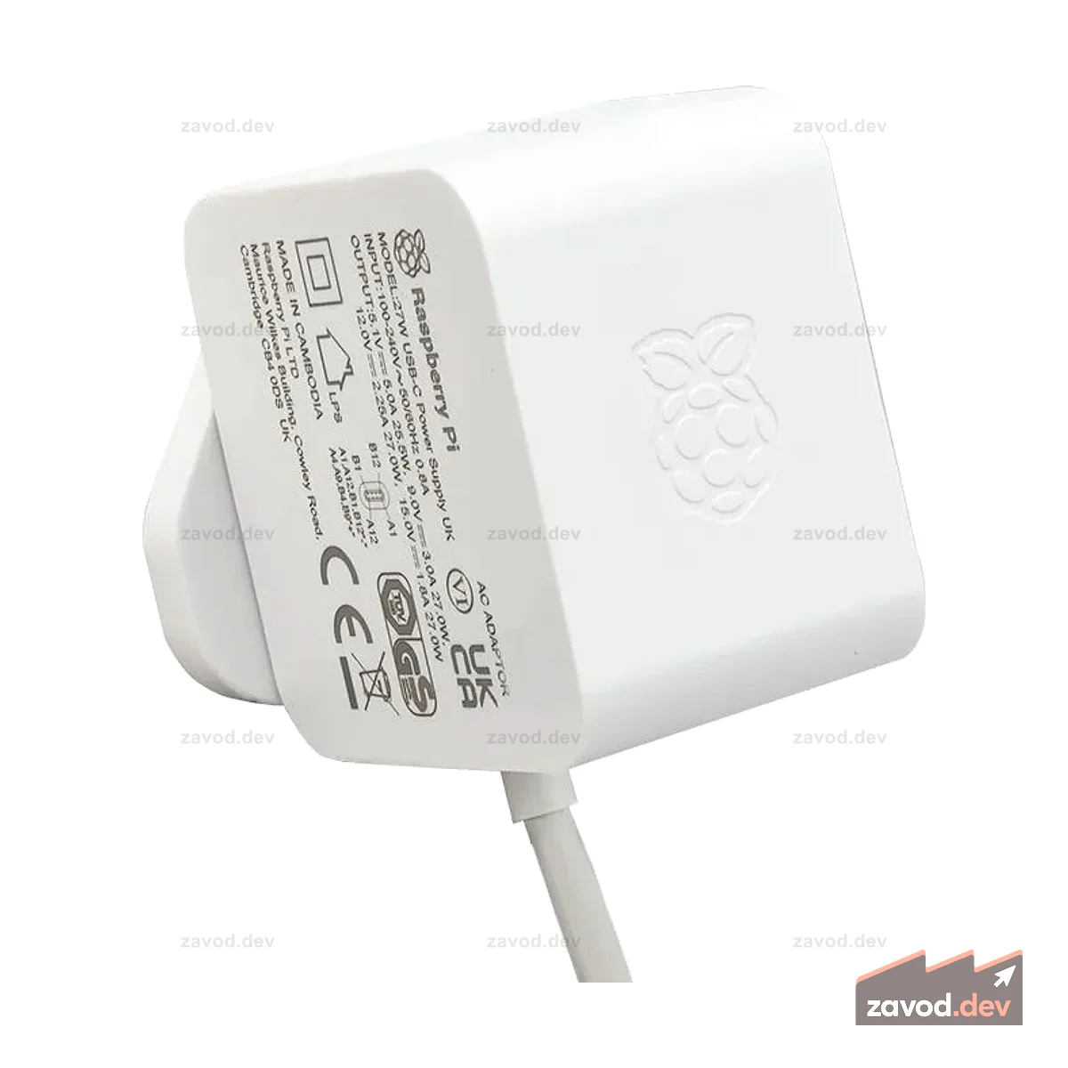 Официальный блок питания Raspberry Pi 5 USB-C PD (Power Delivery) мощностью 27 Вт
