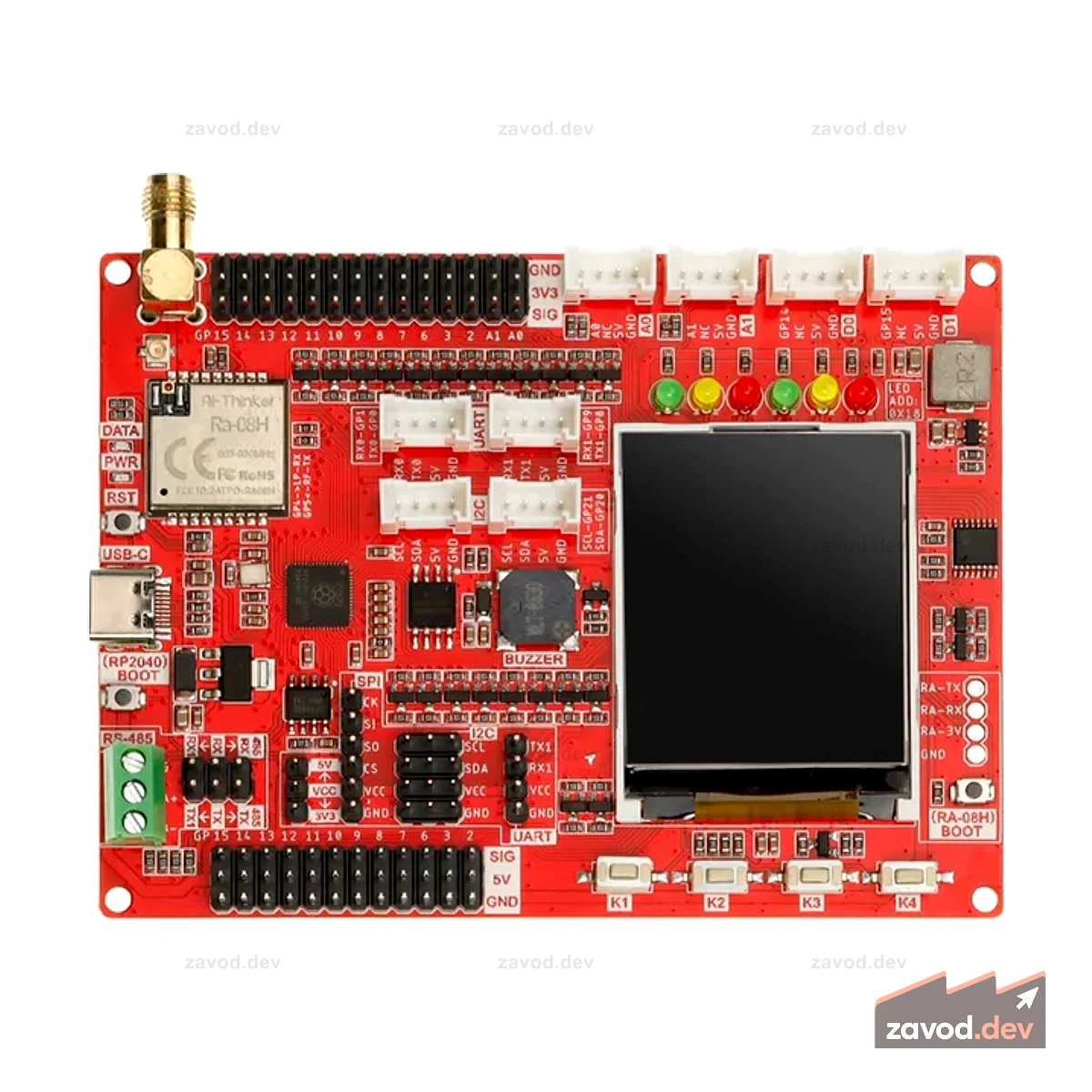 Плата разработки LoRaWAN RA-08H, интегрированная RP2040 с 1,8-дюймовым ЖК-дисплеем для связи на большие расстояния (868 МГц/915 МГц)
