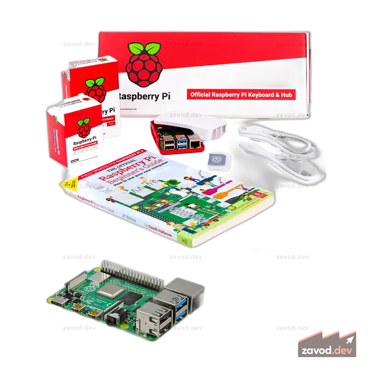 Настольный комплект Pakronics® Raspberry Pi® 4, 2 ГБ, с монитором (красный/белый)