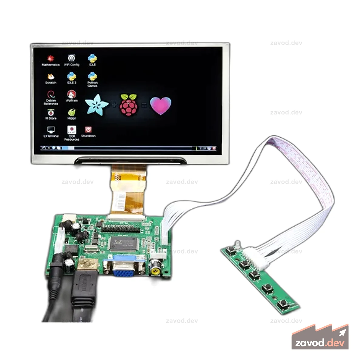 HDMI 4 Pi: 7-дюймовый дисплей без сенсорного экрана 1024x600 — HDMI/VGA/NTSC/PAL
