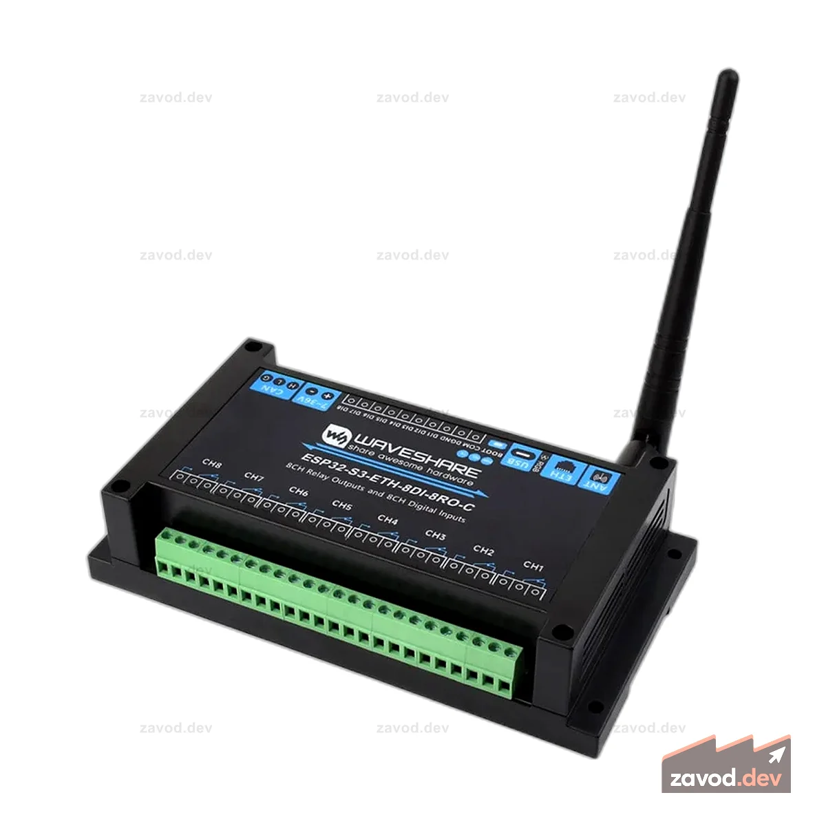 8-канальный Wi-Fi релейный модуль ESP32-S3 с CAN-интерфейсом