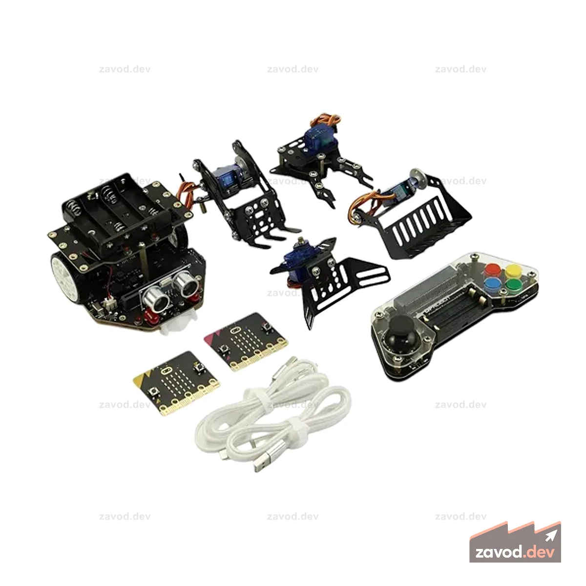 micro:Maqueen Plus V2 (никель-металлгидридная аккумуляторная батарея) с механикой, micro:bit V2 и геймпадом