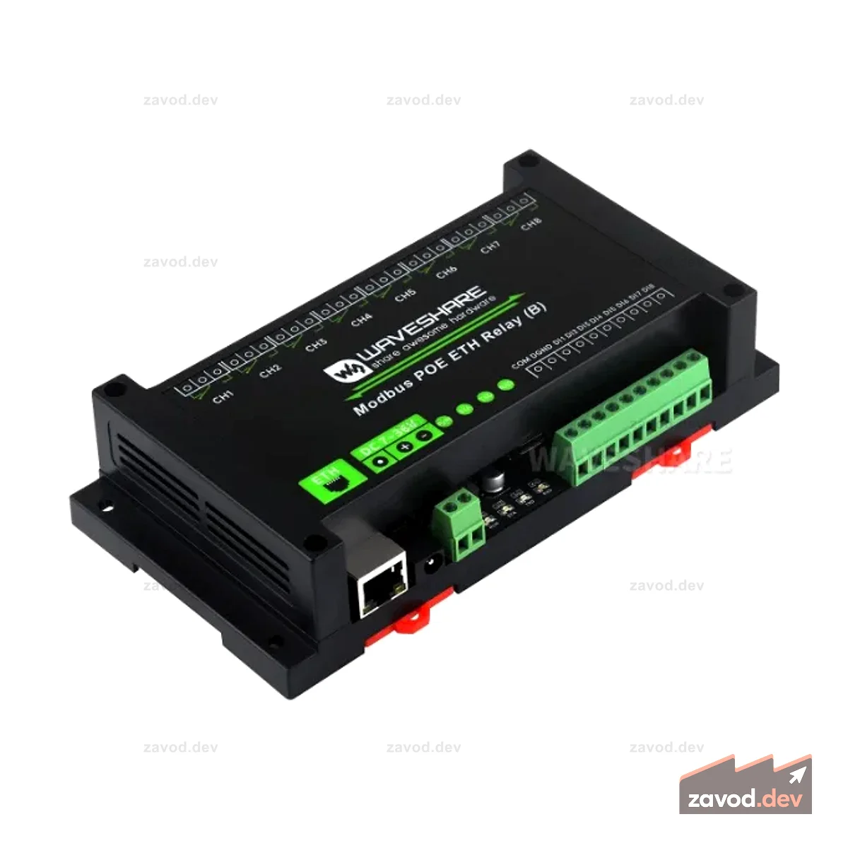 Waveshare Modbus PoE 8-канальный релейный модуль Ethernet (B) с цифровым входом