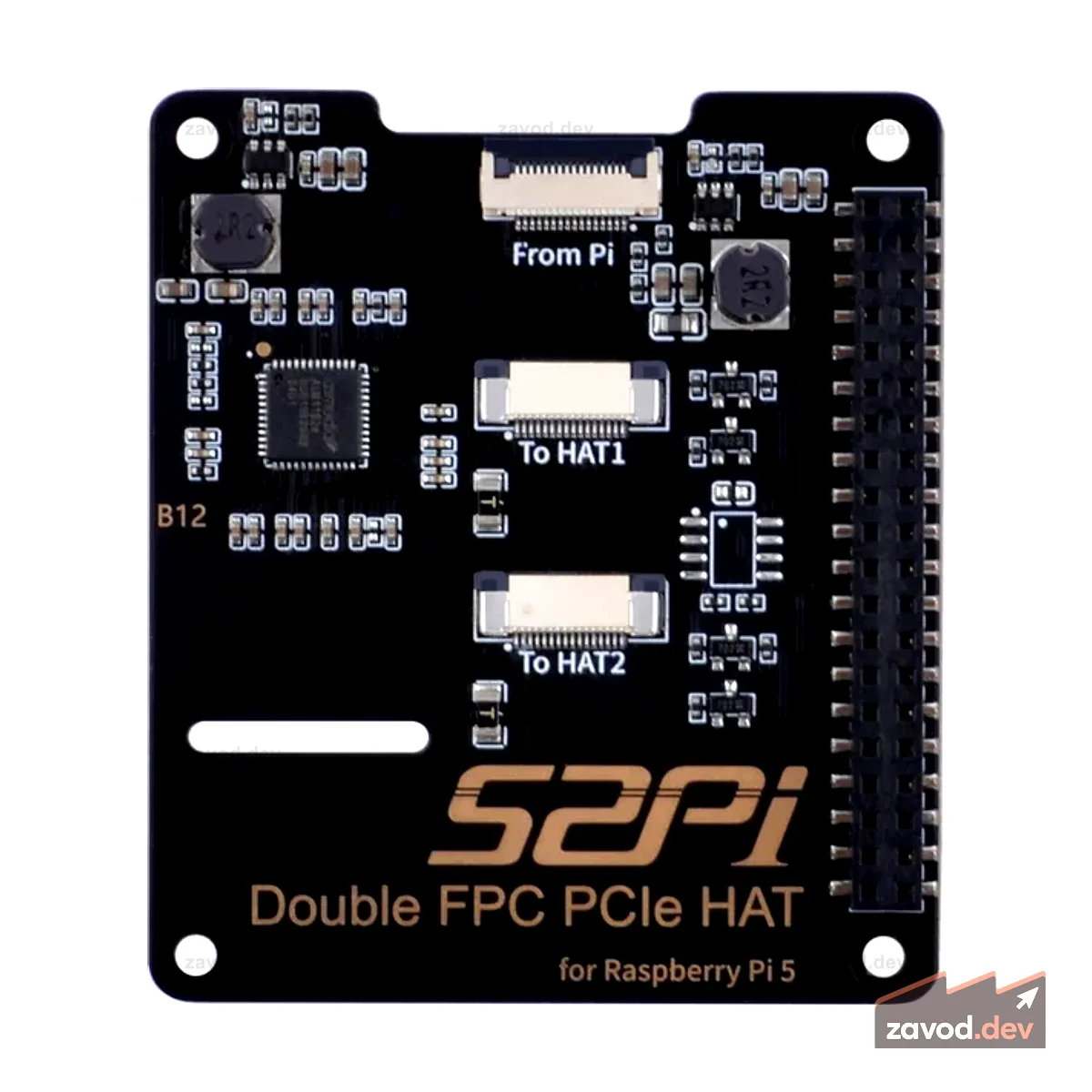 52Pi Dual FPC PCIe HAT для Raspberry Pi 5, B12 HAT интерфейс PCIe от 1 до 2 с 40-контактным разъемом GPIO для Raspberry Pi 5