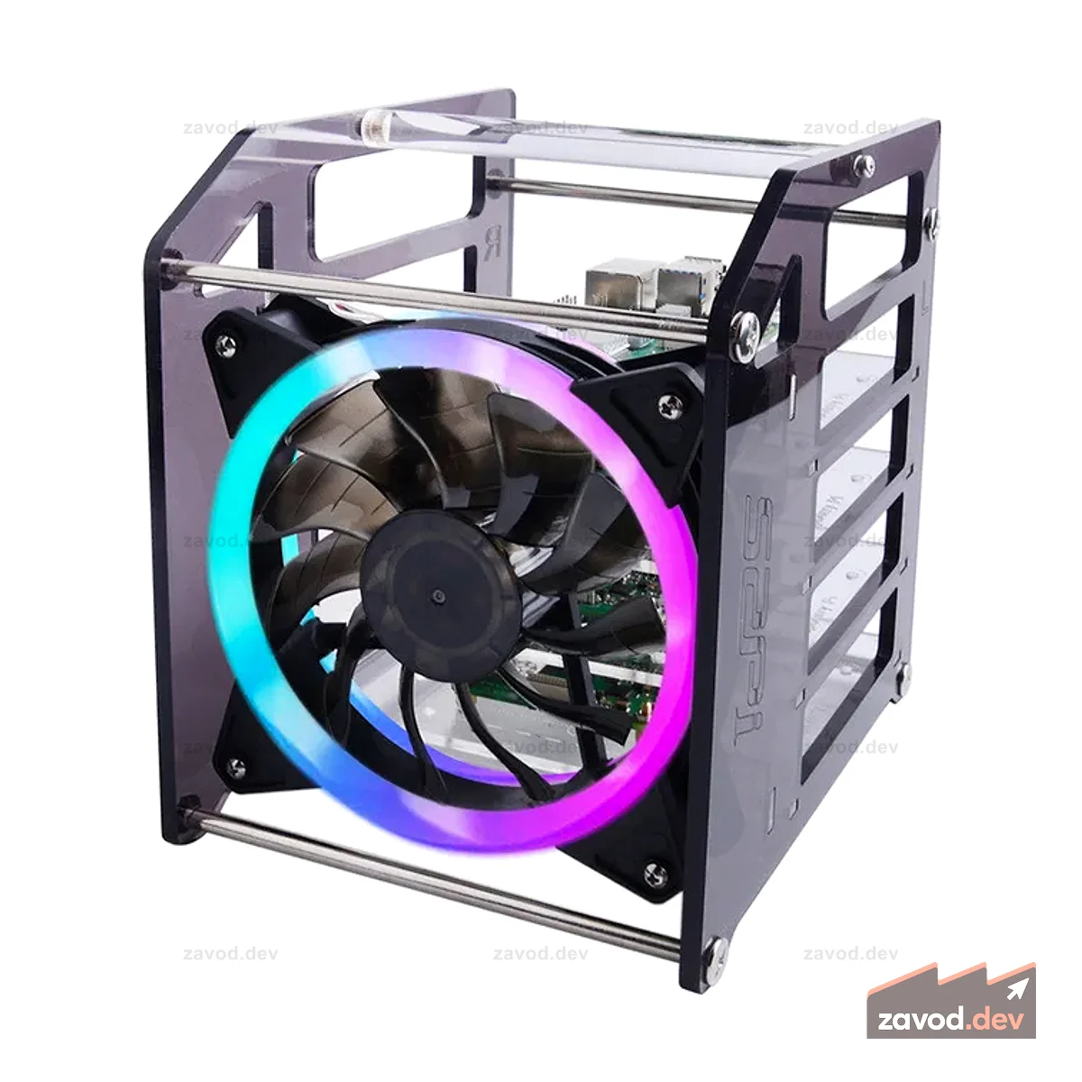 Акриловый кластерный корпус 52Pi Rack Tower (4 слоя) со светодиодной подсветкой RGB и большим вентилятором охлаждения для Raspberry Pi / Jetson Nano
