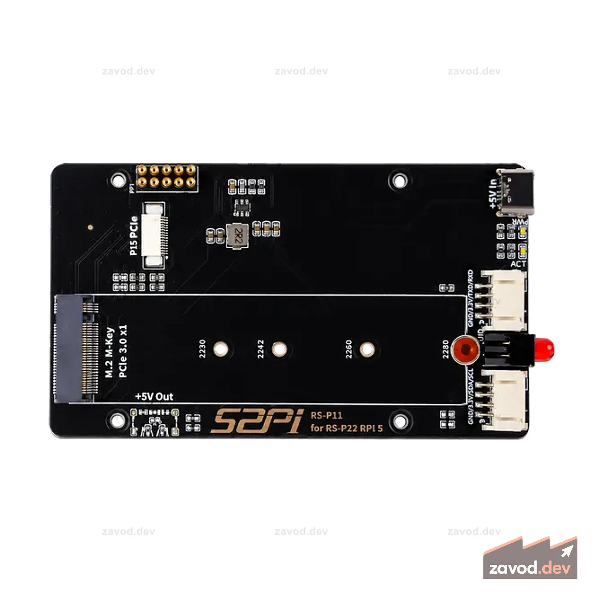 52Pi RS-P11 для RS-P22 Плата расширения PCIE NVME для Raspberry Pi 5, поддерживает твердотельные накопители M.2 NVMe