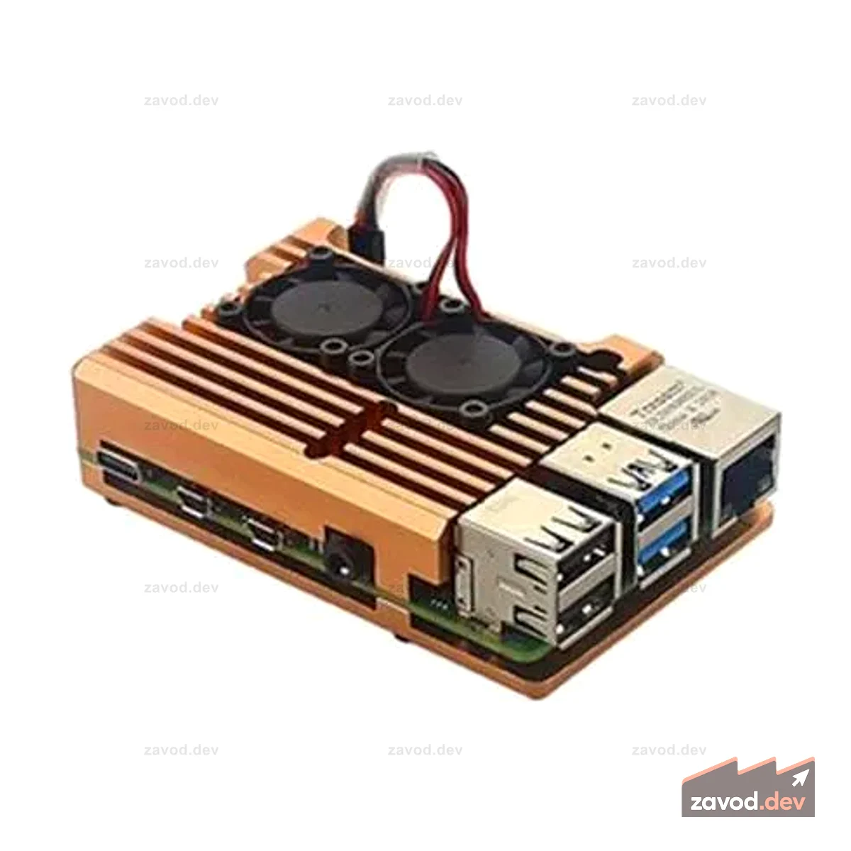 Металлический алюминиевый корпус Raspberry Pi с двойными вентиляторами для Raspberry Pi 4B (золотой)