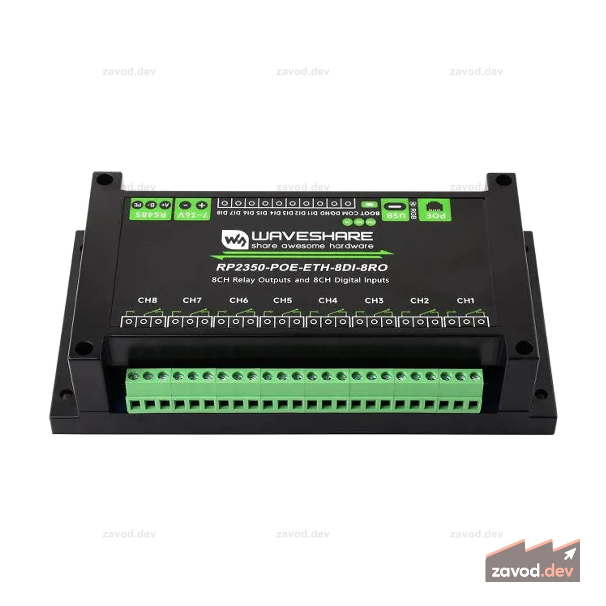 8-канальный RP2350 Ethernet RS-485 PoE