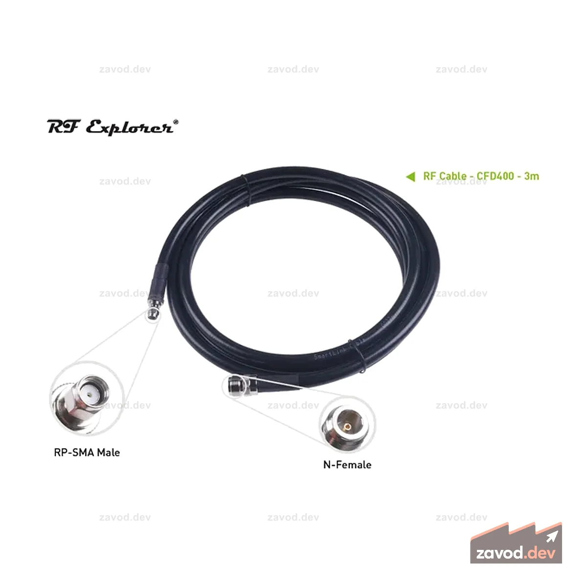RF-кабель; N «мама» — «папа» RP-SMA-CFD400-черный-3 м; Для внутреннего шлюза SenseCAP M1 и антенны из стекловолокна
