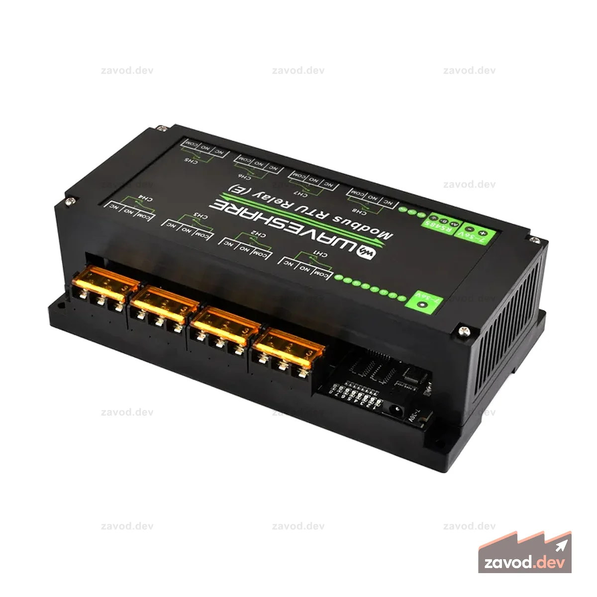 8-канальный релейный модуль Modbus RTU – 30 А, RS485, монтаж на DIN-рейку