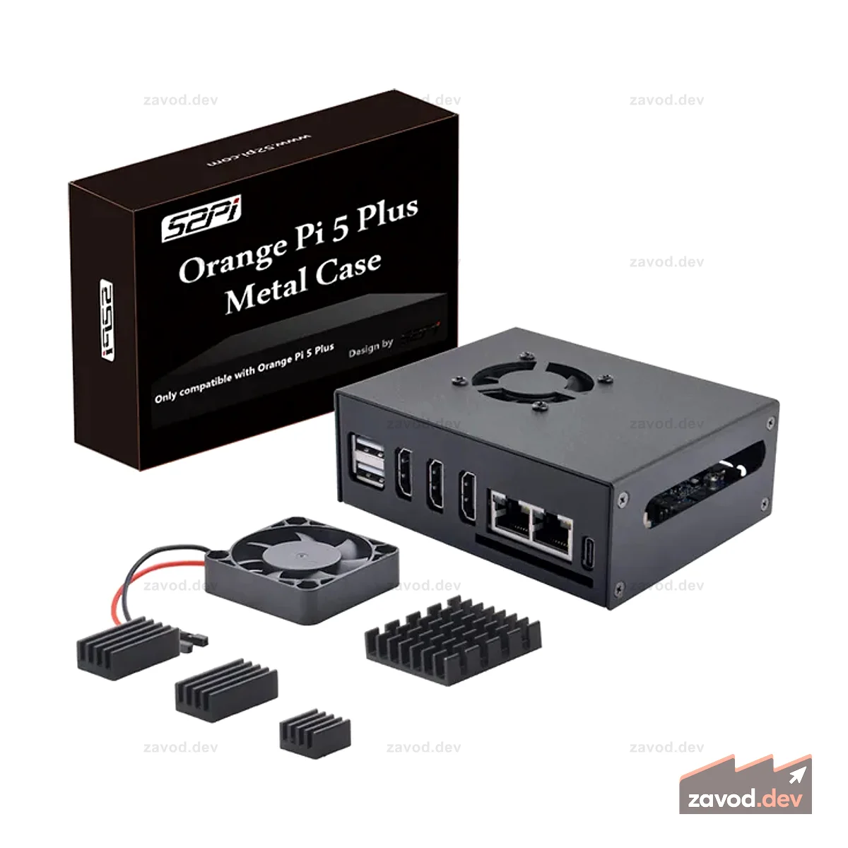 52Pi Orange Pi 5 Plus металлический защитный корпус с малошумными охлаждающими вентиляторами и радиаторами