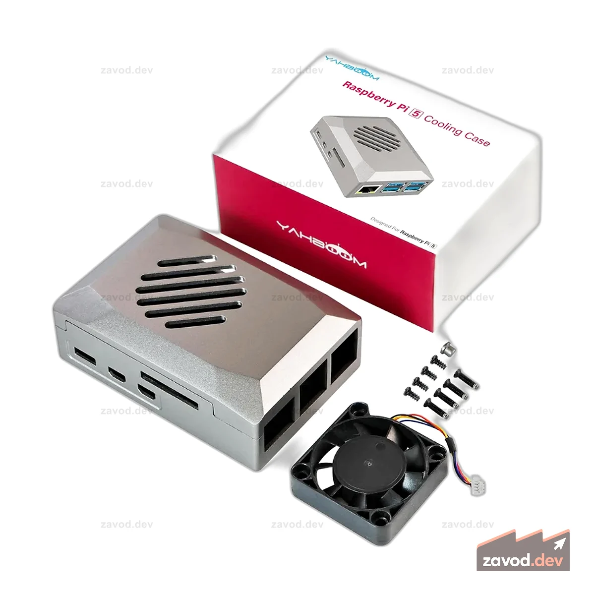 Raspberry Pi 5 Silver Корпус из АБС-пластика с охлаждающим вентилятором с ШИМ