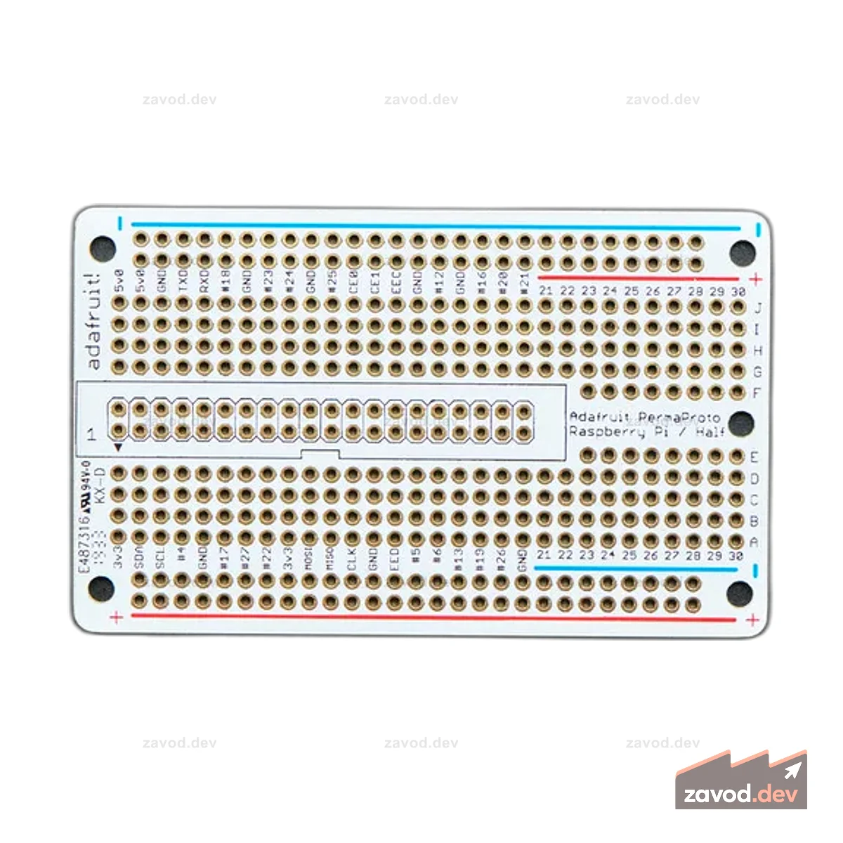 Adafruit Perma-Proto 40-контактный комплект печатной платы половинного размера Raspberry Pi с разъемом 2x20