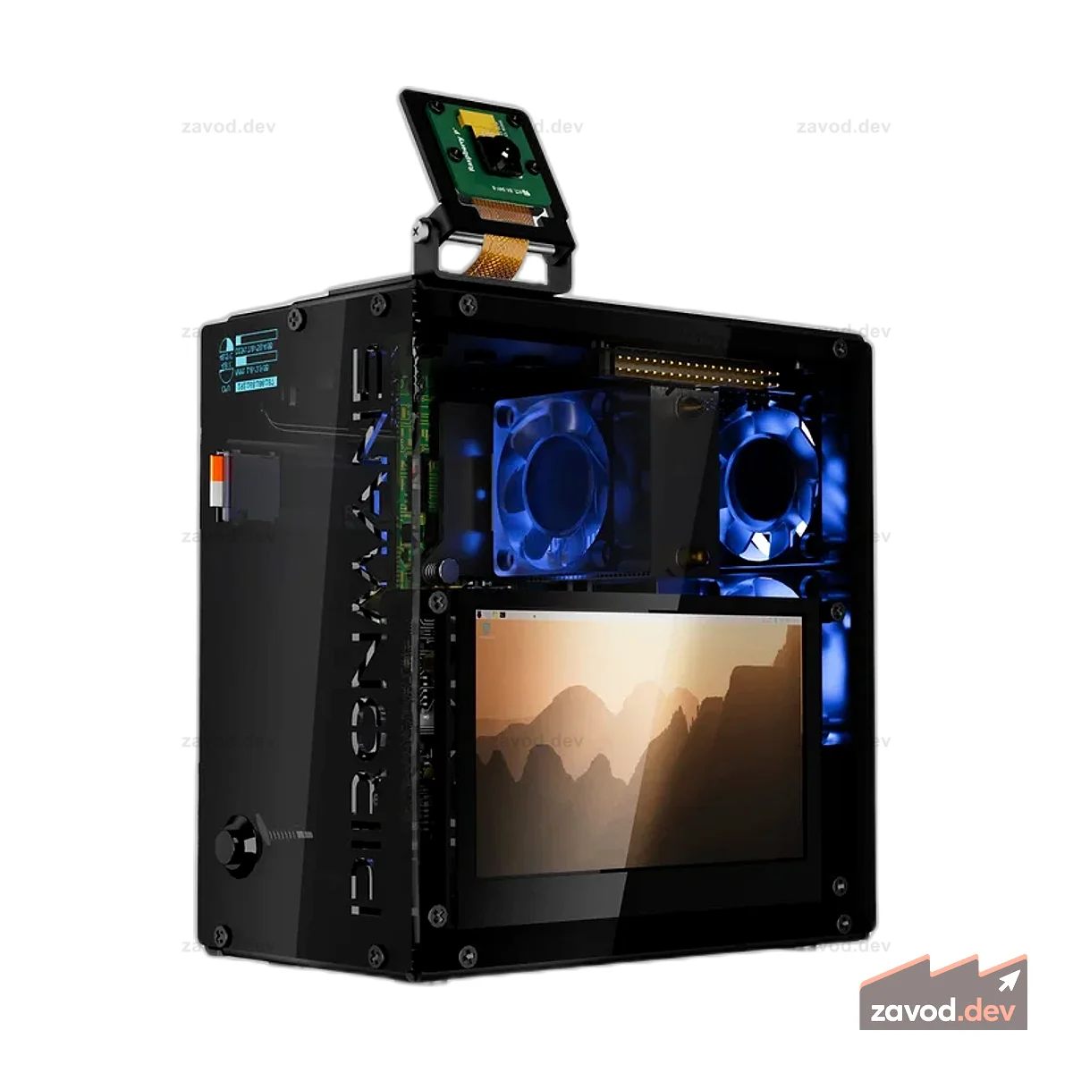 Корпус для мини-ПК Pironman 5 Pro Max с сенсорным экраном 4,3 дюйма для Raspberry Pi 5, агентом OpenClaw AI, двойным NVMe RAID 0/1 NAS, камерой, микрофоном, аудио, M.2 Hailo8, LLM ChatGPT/Gemini (RPI5 не входит в комплект)