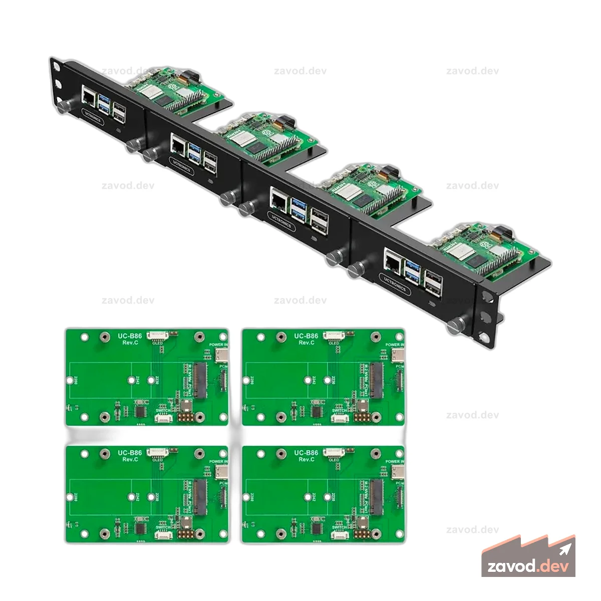 Базовая стойка Uctronics Rack для Pi 5–19 дюймов, высота 1U, 4 основания M.2