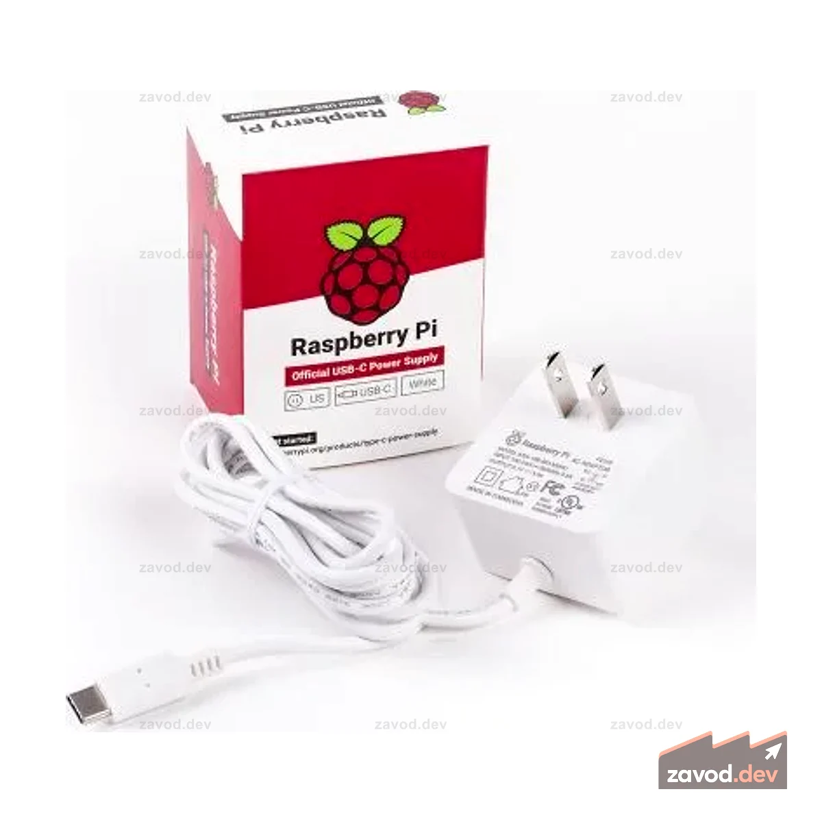 Официальный блок питания Raspberry Pi 15,3 Вт, USB-C с кабелем длиной 1,5 м, вилка стандарта США, 5,1 В, 3 А, белый