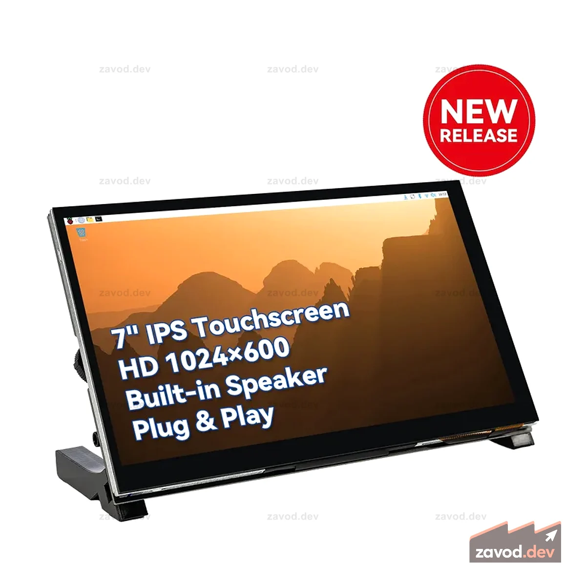 Raspberry Pi 7-дюймовый сенсорный ЖК-монитор IPS с емкостным экраном 1024×600 HDMI Plug & Play для Raspberry Pi 5/4B/3B+ Встроенный динамик Аудиоразъем 3,5 мм