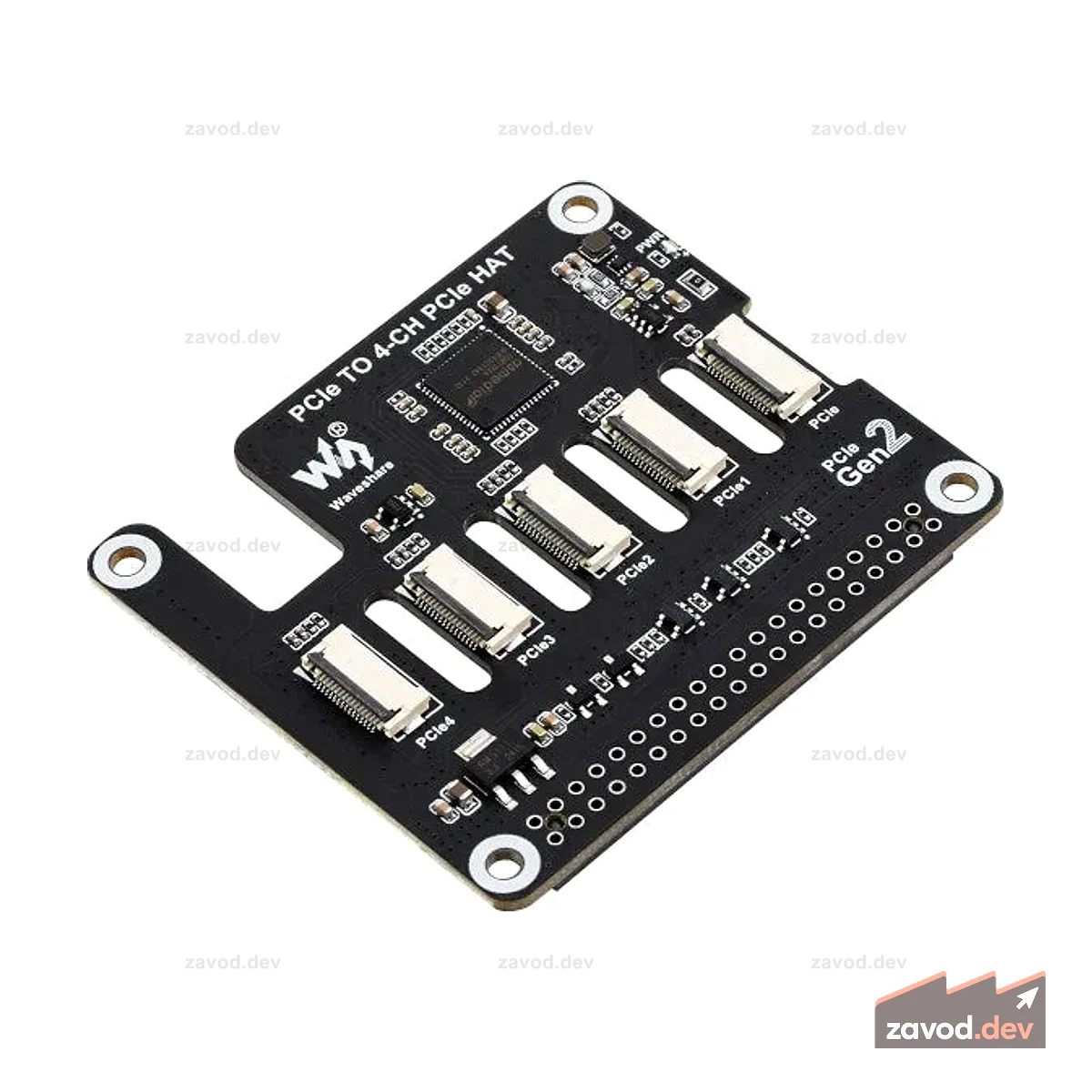 Waveshare Raspberry Pi 5 PCIe — 4-канальный PCIe FFC HAT
