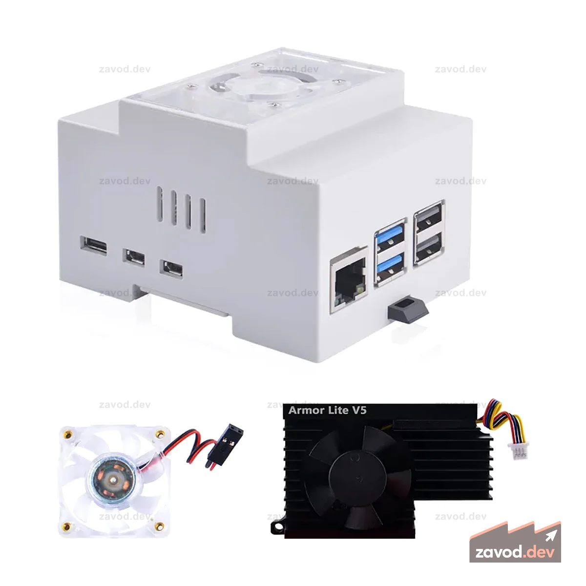 Корпус из АБС-пластика на DIN-рейку с кулером Armor Lite V5 для Raspberry Pi 5