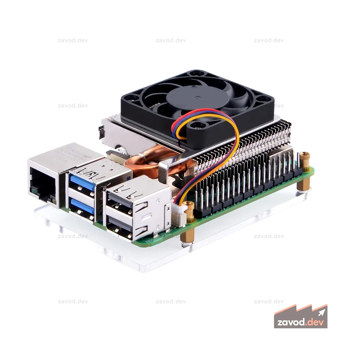 52Pi Ультратонкий кулер ICE Tower для Raspberry Pi 5, низкопрофильный кулер, бесшумный охлаждающий вентилятор для Raspberry Pi 5