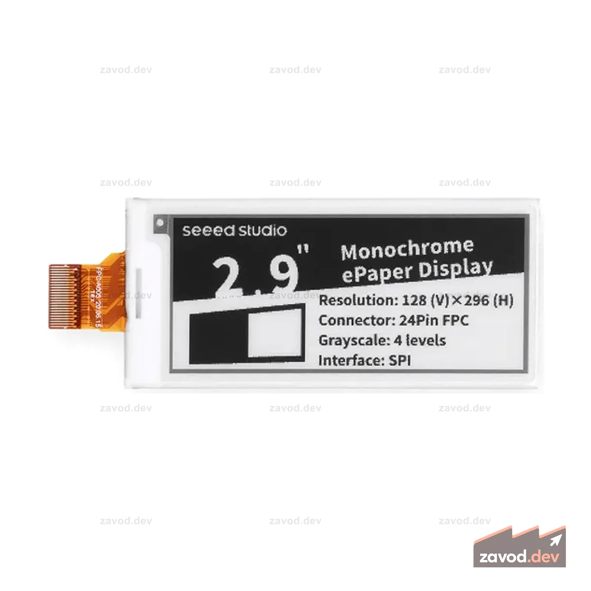 2,9-дюймовый монохромный дисплей eInk/ePaper с разрешением 296x128 пикселей, интерфейс SPI, поддержка XIAO/Arduino