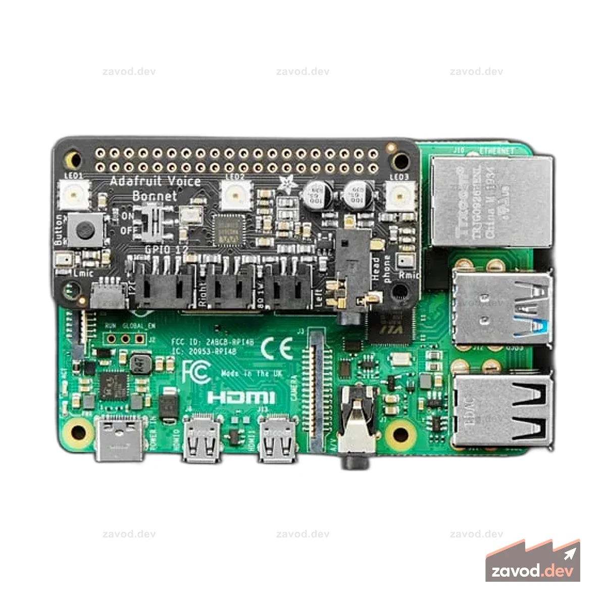Голосовой чехол Adafruit для Raspberry Pi — два динамика + два микрофона