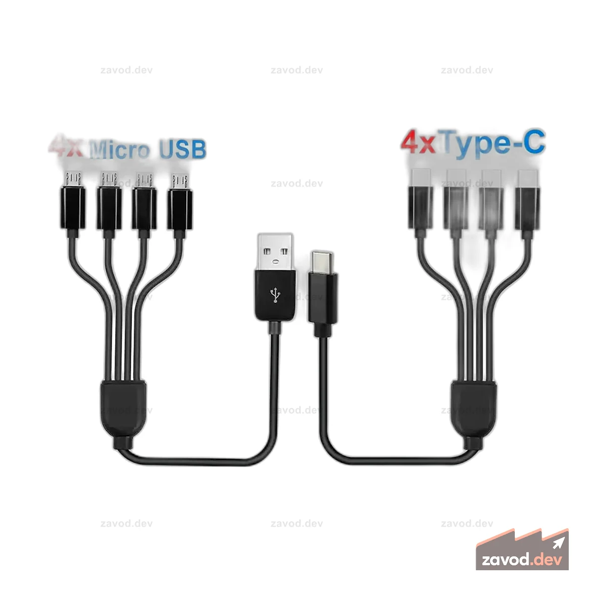 Короткий шнур 5 В USB A C на тип C Несколько зарядных кабелей Разветвитель Micro USB 4 в 1 Кабель-адаптер 4-портовый разветвитель USB C PD Кабель